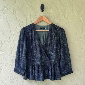 Scotch & Soda Women's Size XS Green Gathered Waist Faux Wrap Blouson Top NWOT